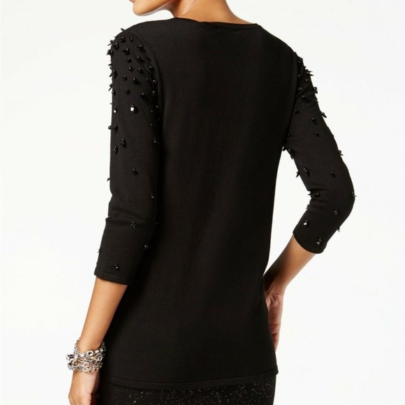 Alfani Women's Embellished Long Sleeves Black Swea - Picture 3 of 3